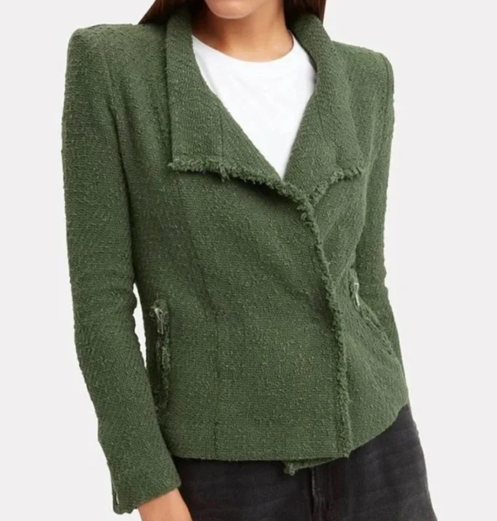 IRO cotton Size 40 Moto Jacket Green Asymmetrical Zip Frayed Trim A010982